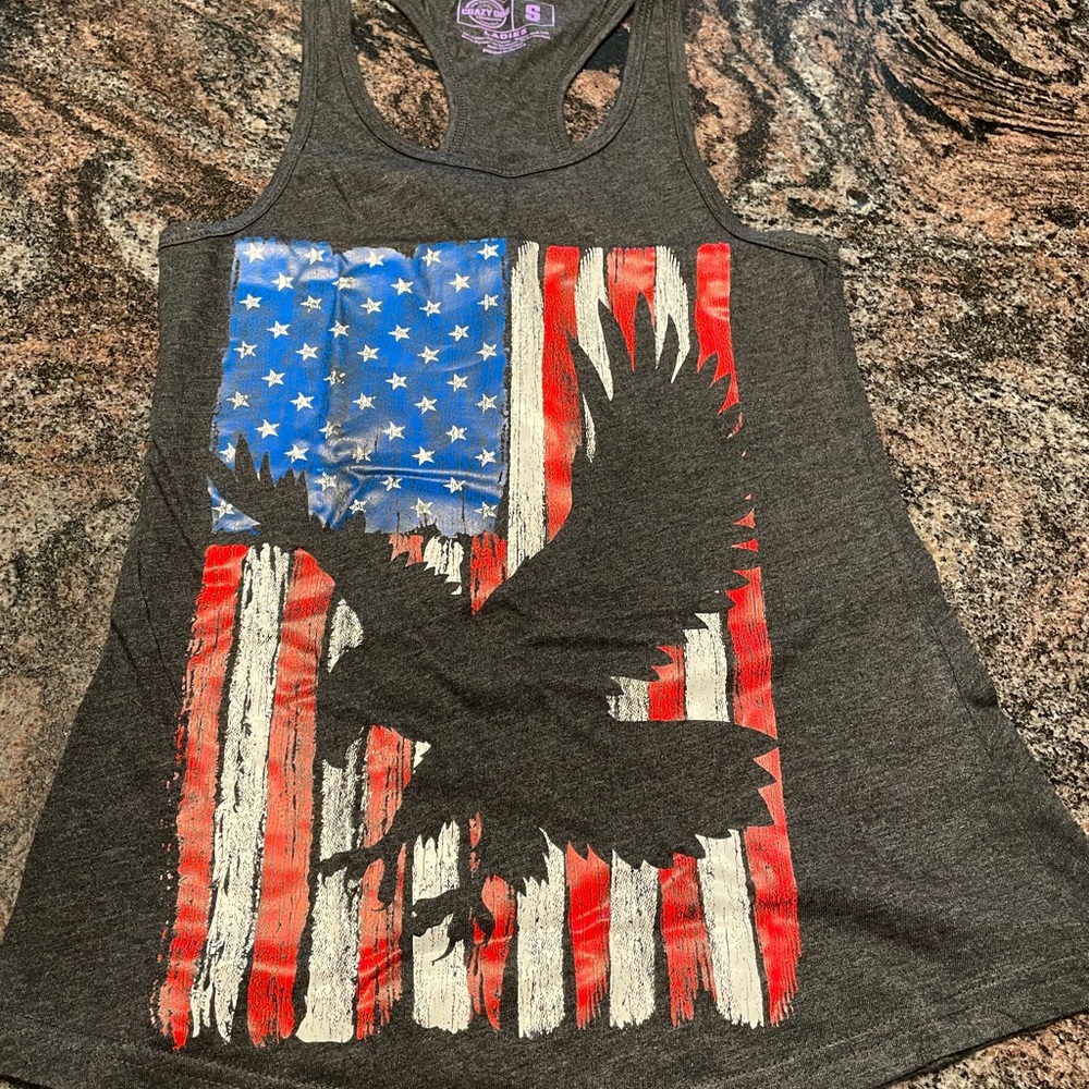 Dark Gray Tank Top with American Flag and Eagle Design